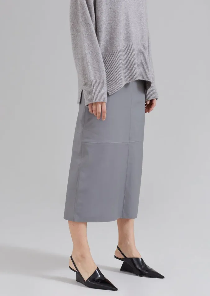 The Frankie Shop Heather Leather Pencil Skirt 8211 Grey Women Bottoms
