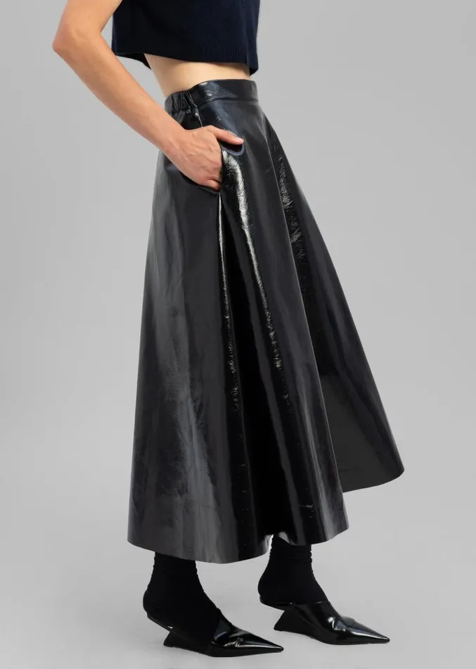 The Frankie Shop Hilma Vinyl Midi Skirt 8211 Black Women Clothing