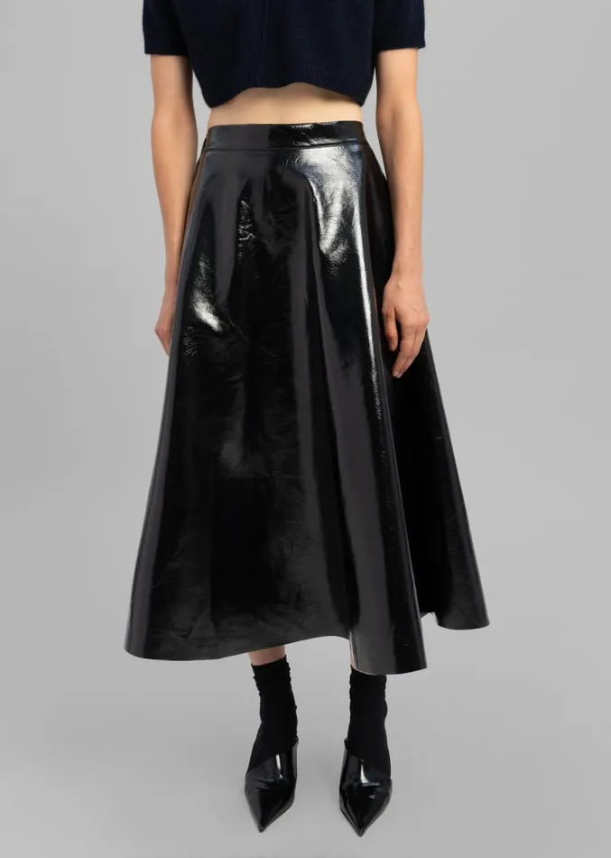 The Frankie Shop Hilma Vinyl Midi Skirt 8211 Black Women Clothing
