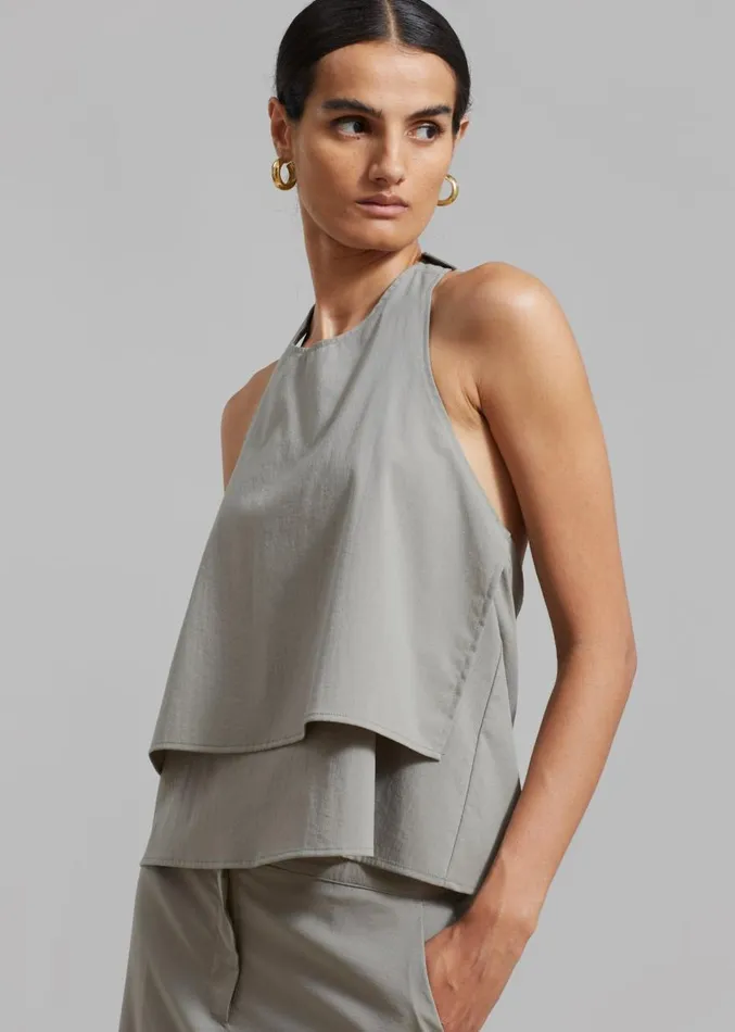 The Frankie Shop Irene Halter Neck Blouse 8211 Slate Green Women Clothing