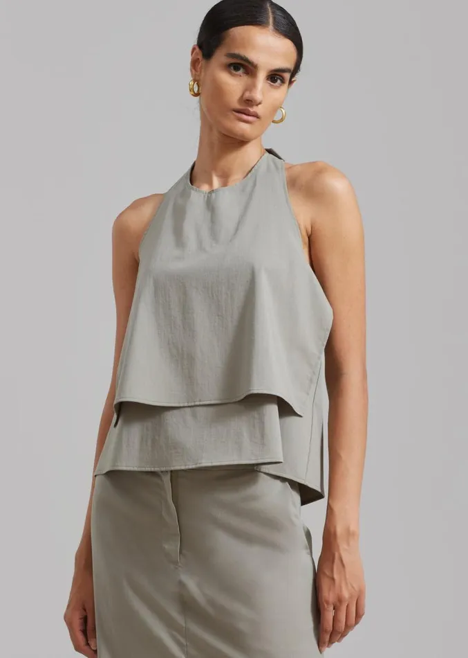 The Frankie Shop Irene Halter Neck Blouse 8211 Slate Green Women Clothing
