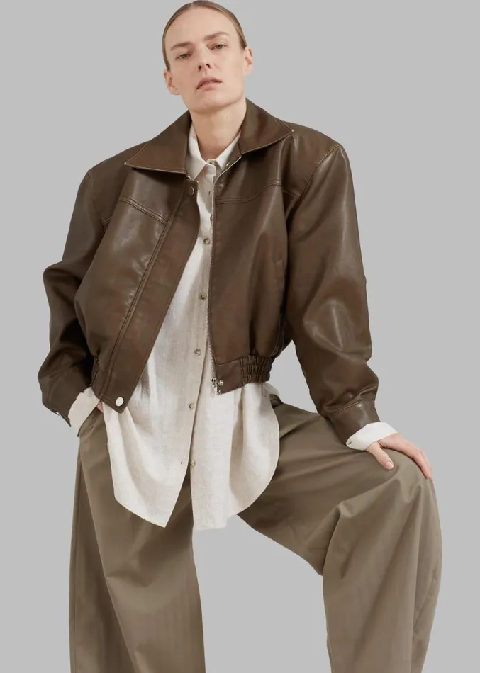 The Frankie Shop Jaden Faux Leather Bomber 8211 Brown Women Outerwear