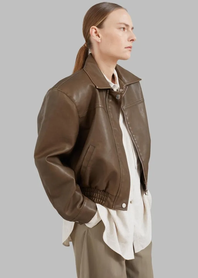 The Frankie Shop Jaden Faux Leather Bomber 8211 Brown Women Outerwear