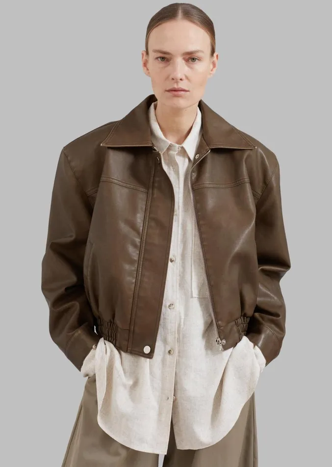 The Frankie Shop Jaden Faux Leather Bomber 8211 Brown Women Outerwear
