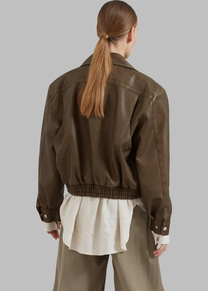 The Frankie Shop Jaden Faux Leather Bomber 8211 Brown Women Outerwear