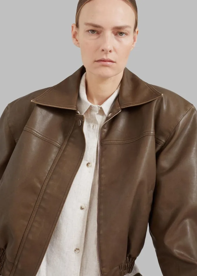 The Frankie Shop Jaden Faux Leather Bomber 8211 Brown Women Outerwear