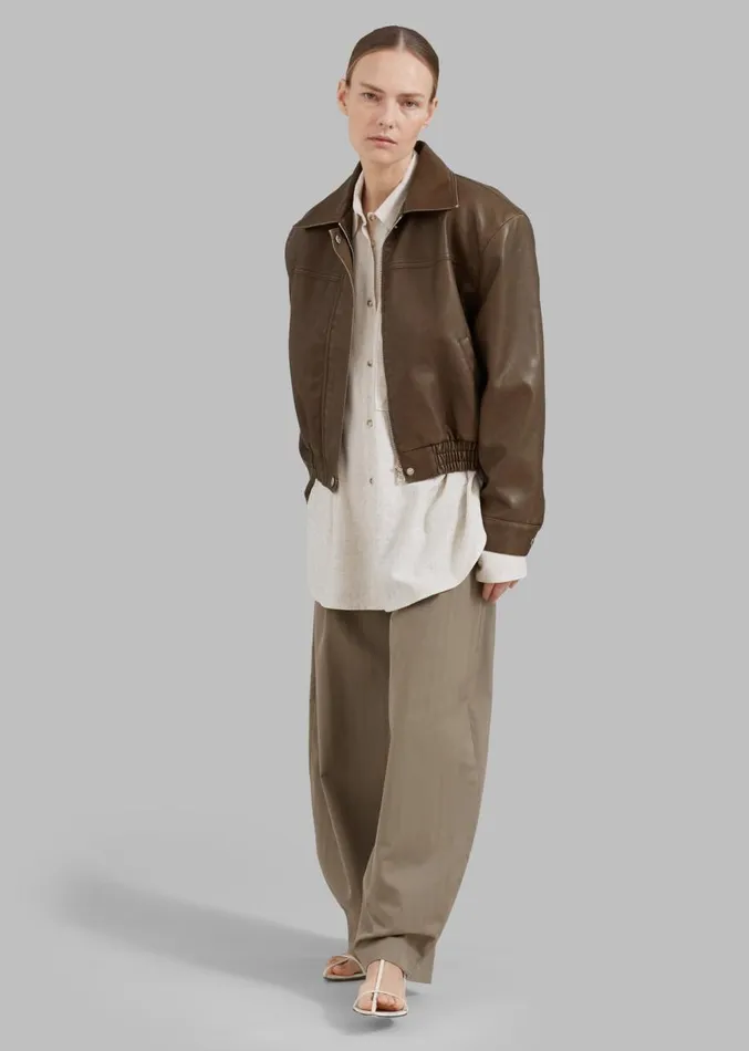 The Frankie Shop Jaden Faux Leather Bomber 8211 Brown Women Outerwear