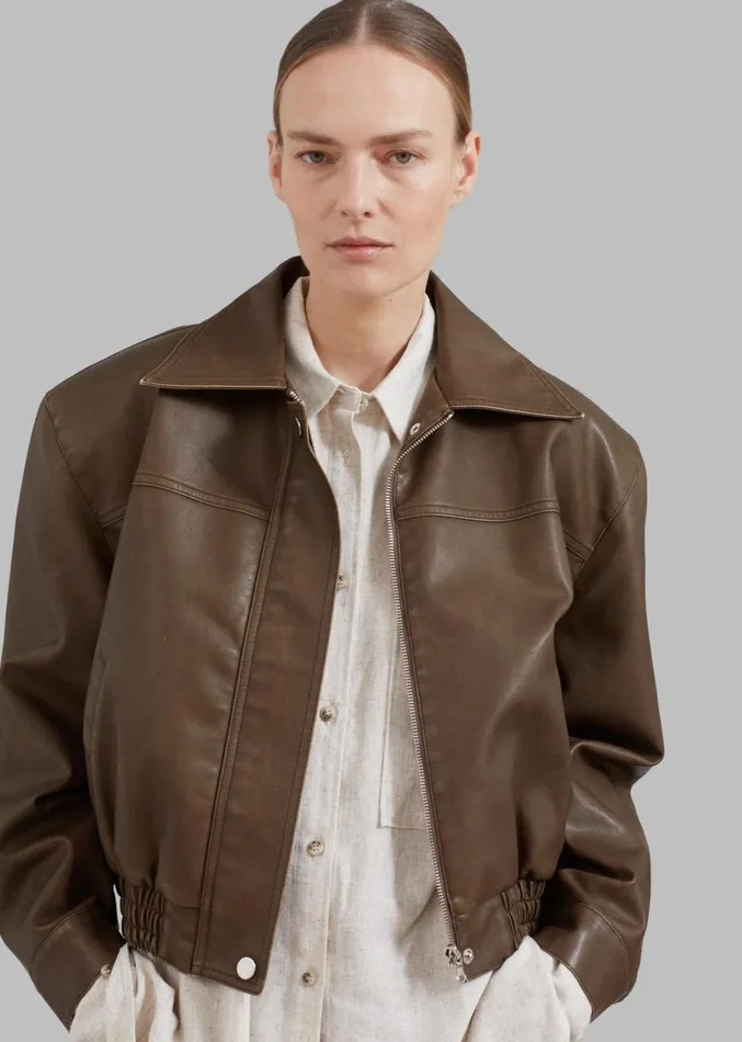 The Frankie Shop Jaden Faux Leather Bomber 8211 Brown Women Outerwear
