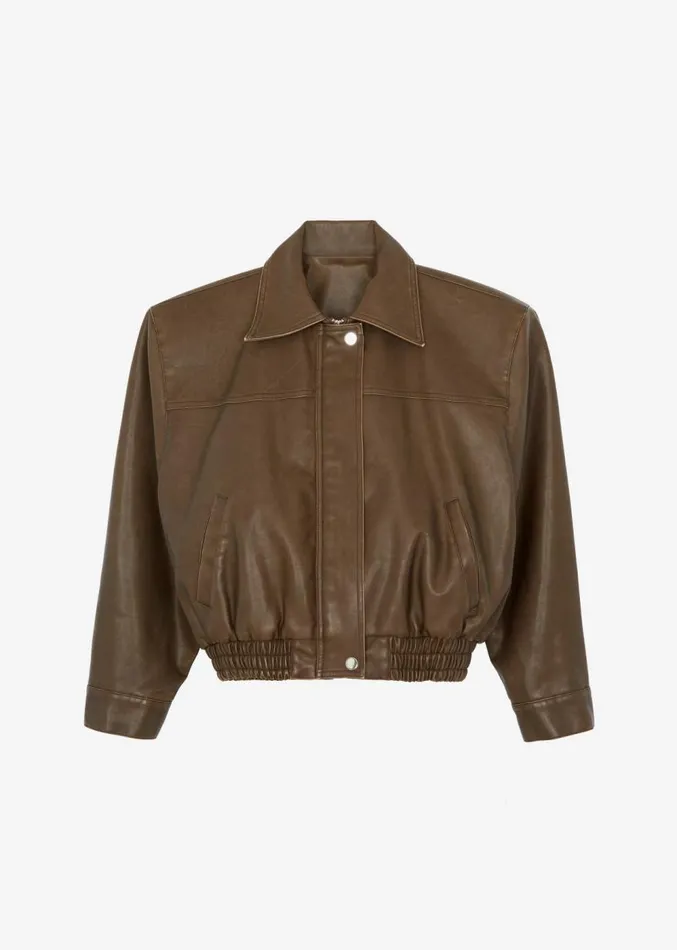 The Frankie Shop Jaden Faux Leather Bomber 8211 Brown Women Outerwear