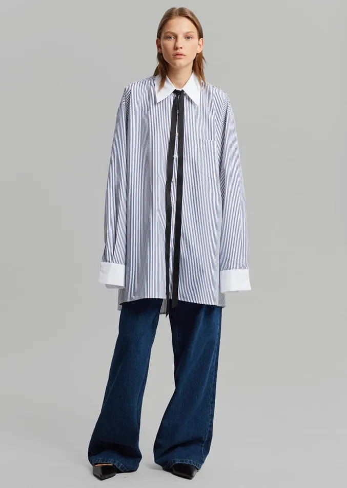 The Frankie Shop Jany TieNeck Shirt 8211 Blue Stripe Women Clothing