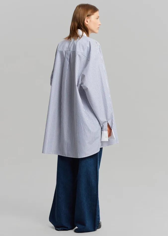 The Frankie Shop Jany TieNeck Shirt 8211 Blue Stripe Women Clothing
