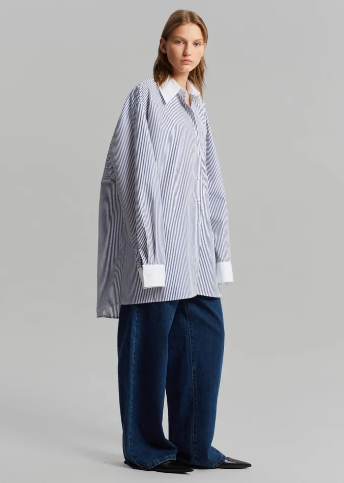 The Frankie Shop Jany TieNeck Shirt 8211 Blue Stripe Women Clothing