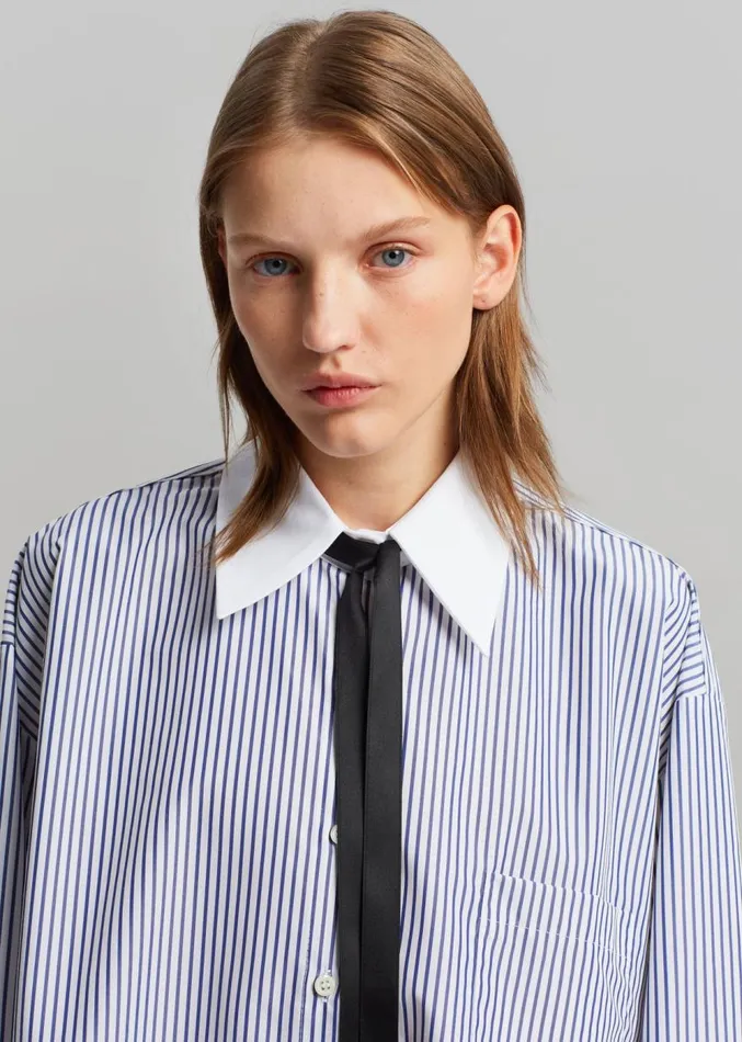 The Frankie Shop Jany TieNeck Shirt 8211 Blue Stripe Women Clothing