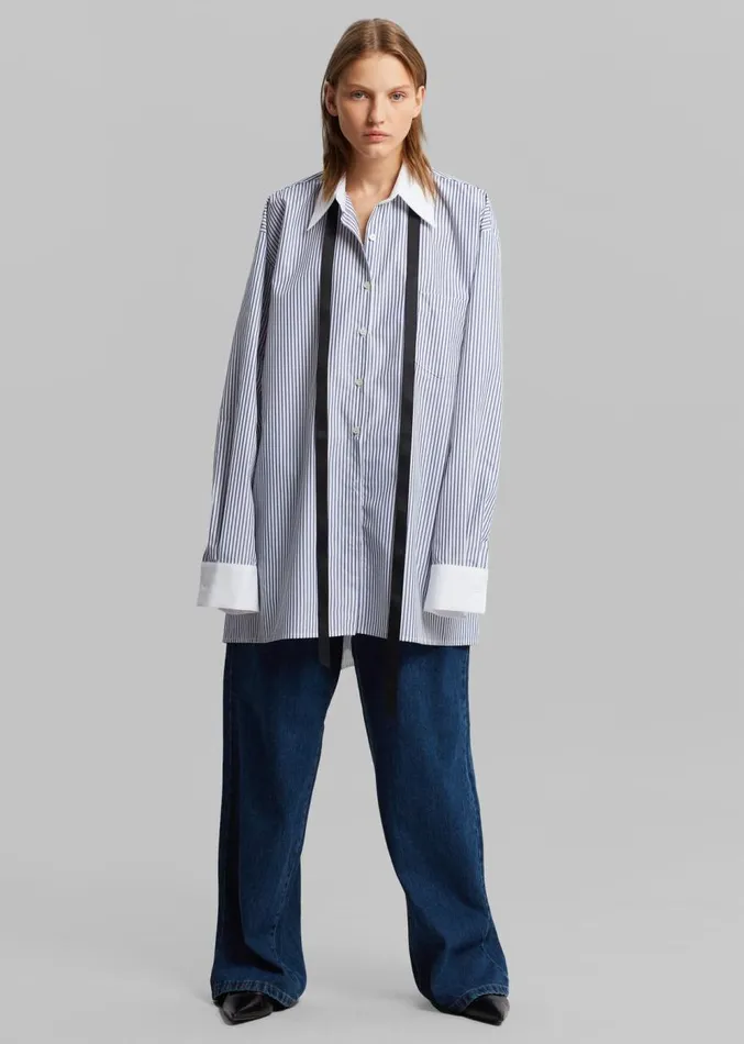 The Frankie Shop Jany TieNeck Shirt 8211 Blue Stripe Women Clothing