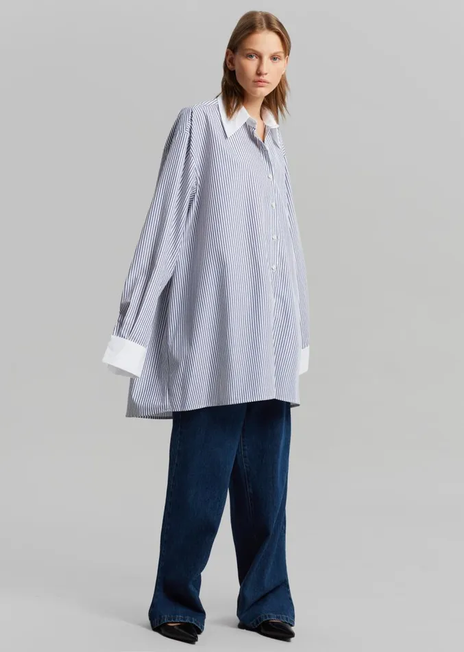 The Frankie Shop Jany TieNeck Shirt 8211 Blue Stripe Women Clothing