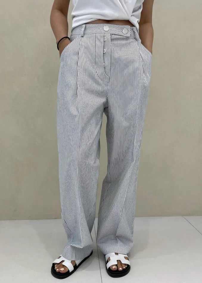 The Frankie Shop Jess Wide Pants 8211 White Stripe Women Clothing