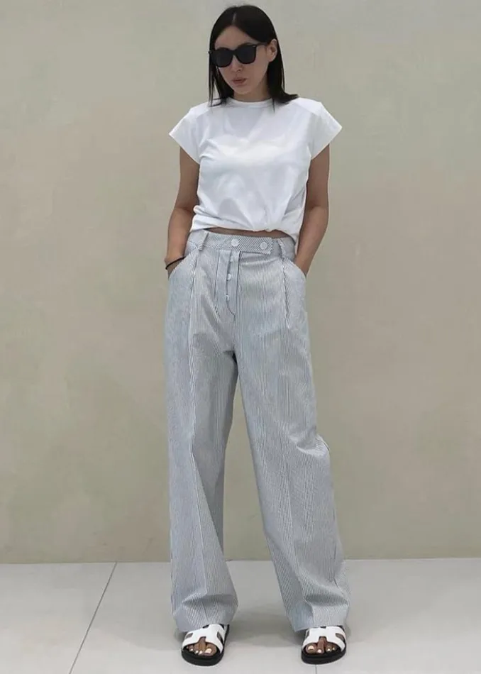 The Frankie Shop Jess Wide Pants 8211 White Stripe Women Clothing