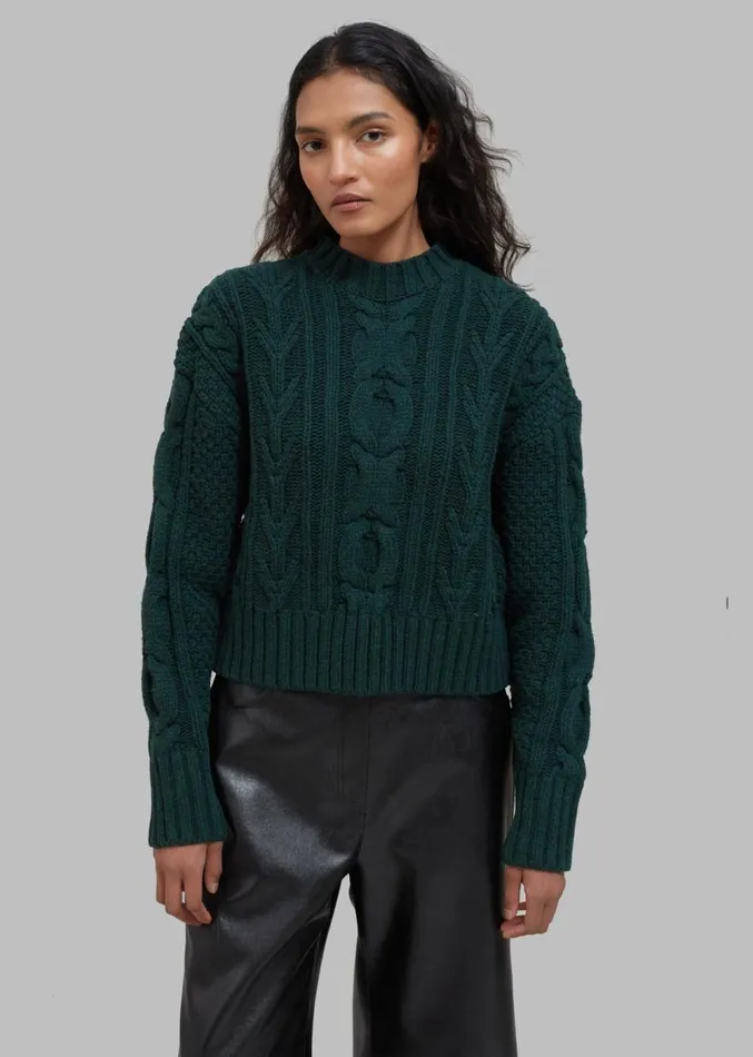 The Frankie Shop Johel Braided Sweater 8211 Bottle Green Women Knitwear