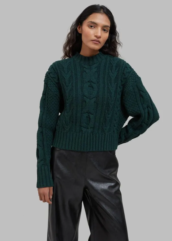 The Frankie Shop Johel Braided Sweater 8211 Bottle Green Women Knitwear