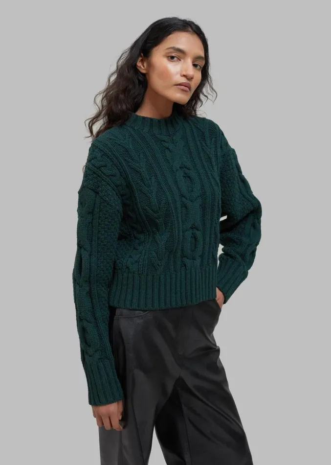 The Frankie Shop Johel Braided Sweater 8211 Bottle Green Women Knitwear
