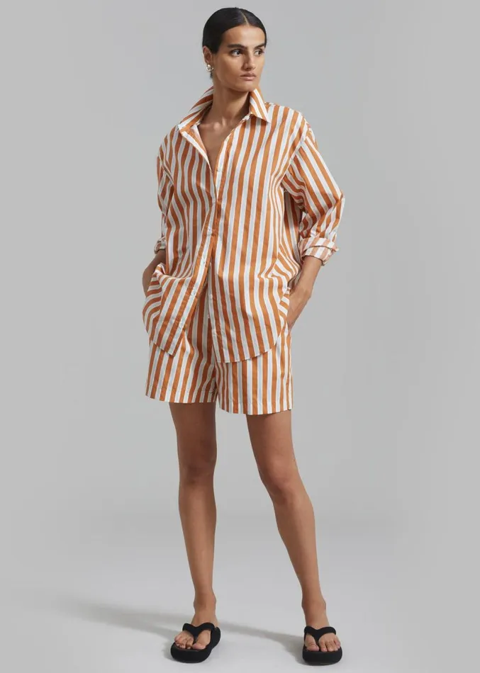 The Frankie Shop Juno Boxer Shorts 8211 Orange Stripe Women Clothing