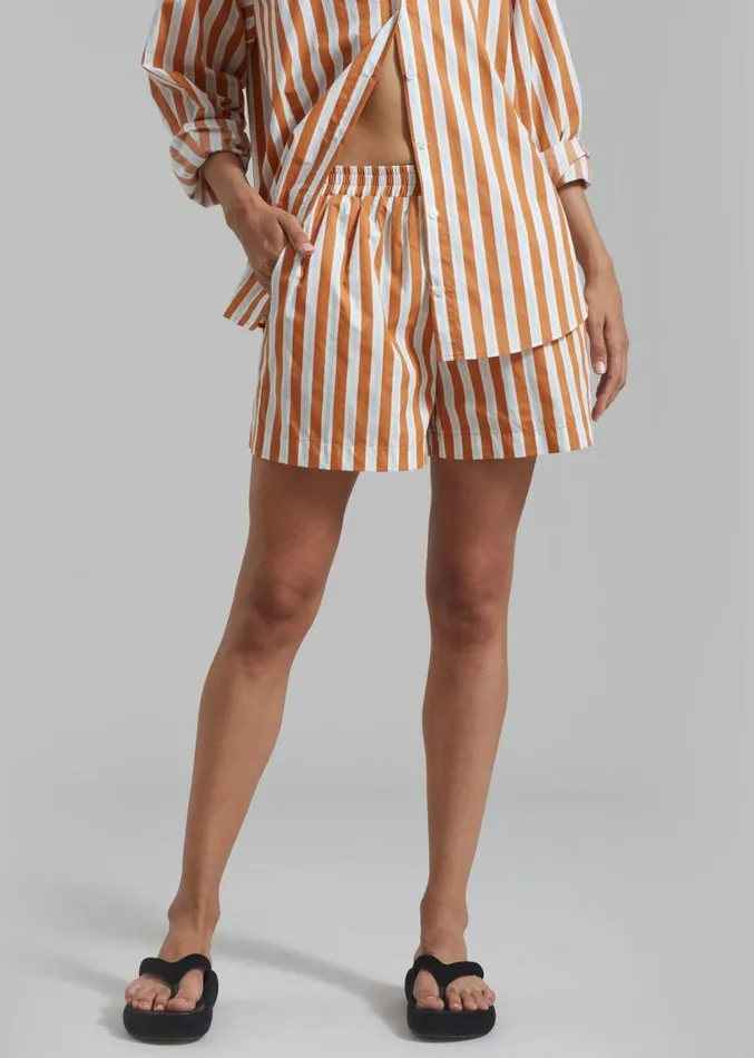 The Frankie Shop Juno Boxer Shorts 8211 Orange Stripe Women Clothing