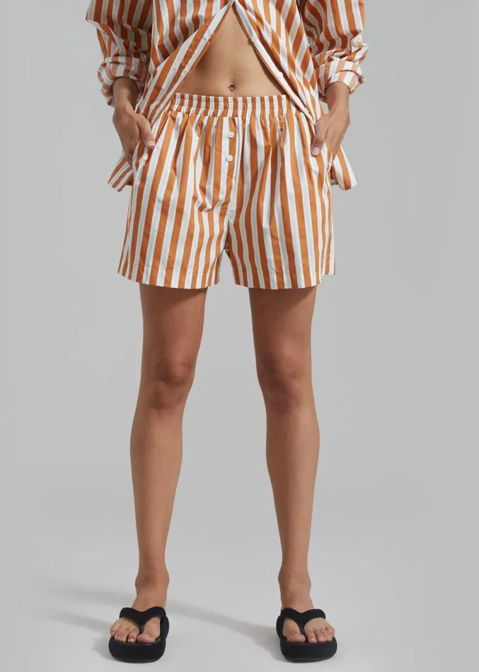 The Frankie Shop Juno Boxer Shorts 8211 Orange Stripe Women Clothing