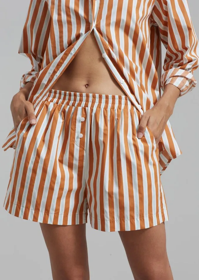 The Frankie Shop Juno Boxer Shorts 8211 Orange Stripe Women Clothing
