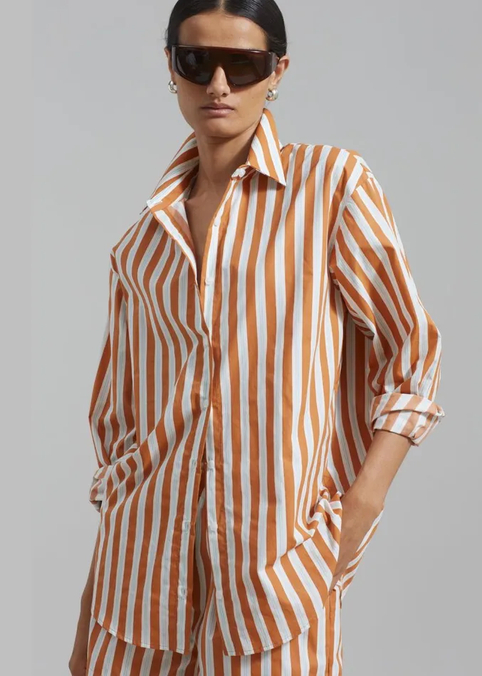 The Frankie Shop Juno Cotton Shirt 8211 Orange Stripe Women Clothing