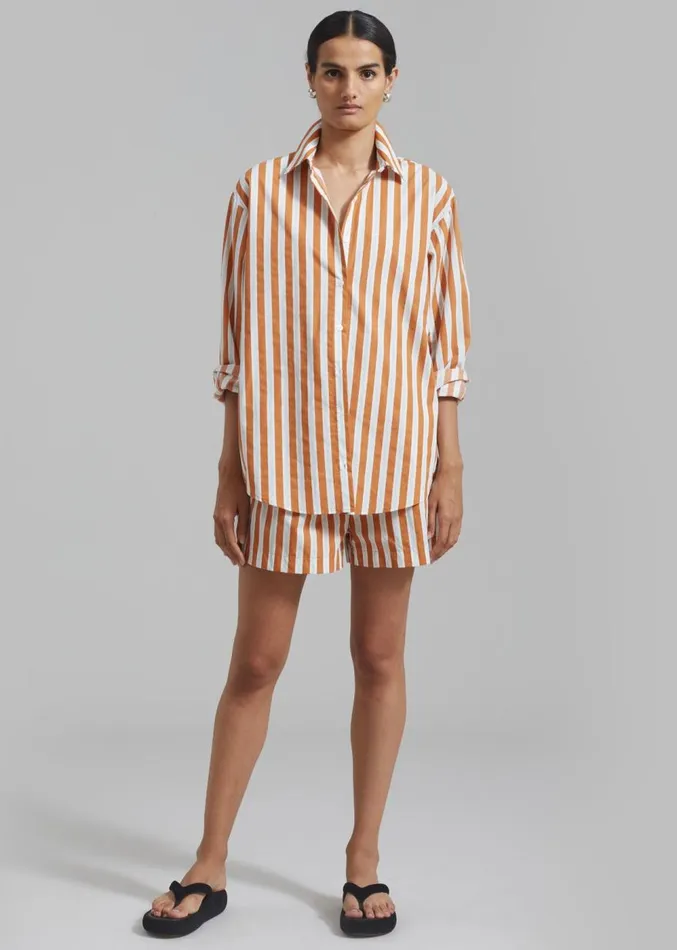 The Frankie Shop Juno Cotton Shirt 8211 Orange Stripe Women Clothing