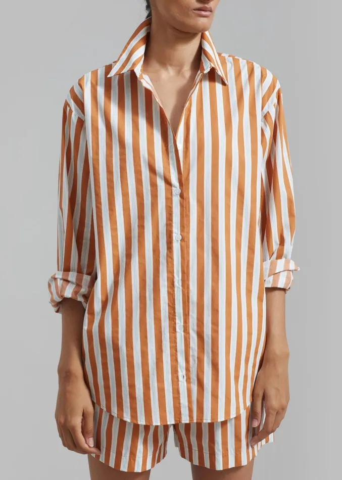 The Frankie Shop Juno Cotton Shirt 8211 Orange Stripe Women Clothing