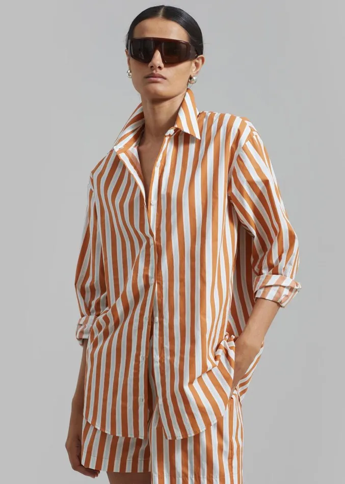 The Frankie Shop Juno Cotton Shirt 8211 Orange Stripe Women Clothing