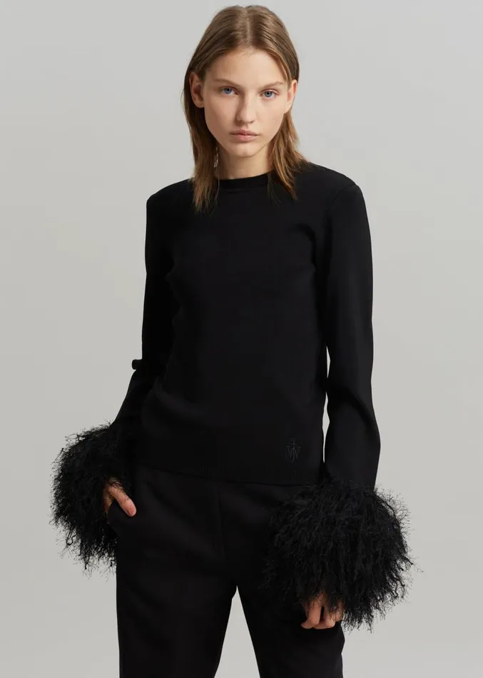 The Frankie Shop JW Anderson Pom Pom Cuff Crew Neck Jumper 8211 Black Women Tops