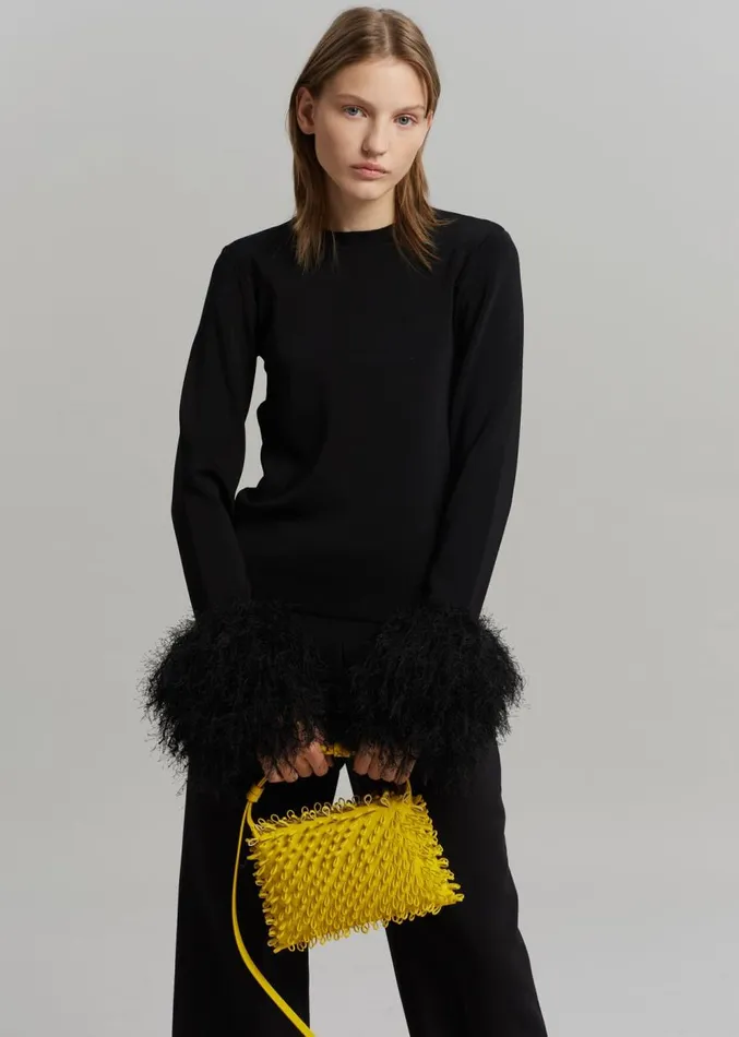 The Frankie Shop JW Anderson Pom Pom Cuff Crew Neck Jumper 8211 Black Women Tops