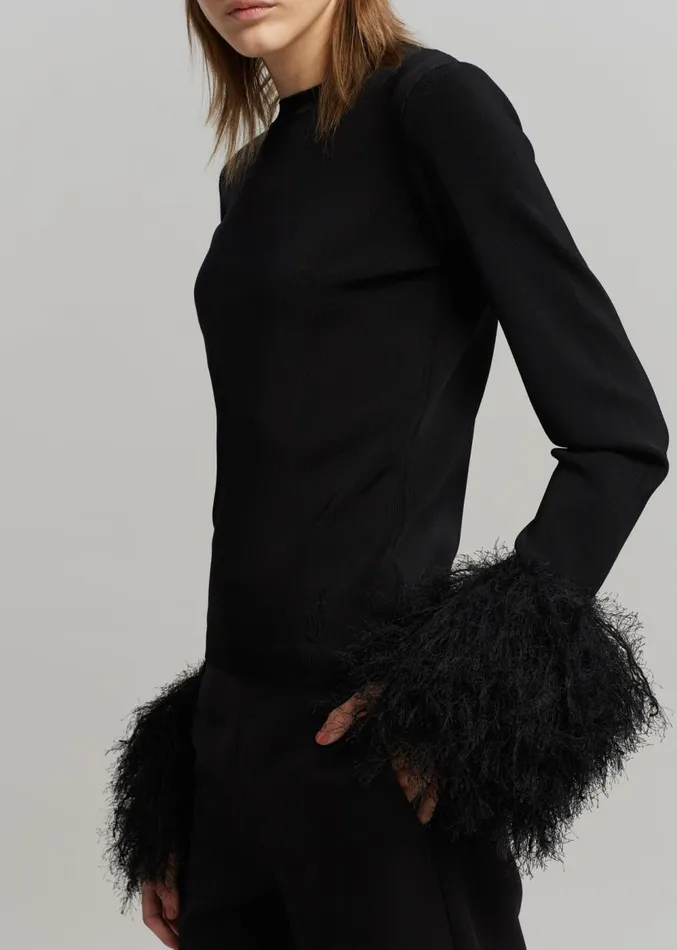 The Frankie Shop JW Anderson Pom Pom Cuff Crew Neck Jumper 8211 Black Women Tops