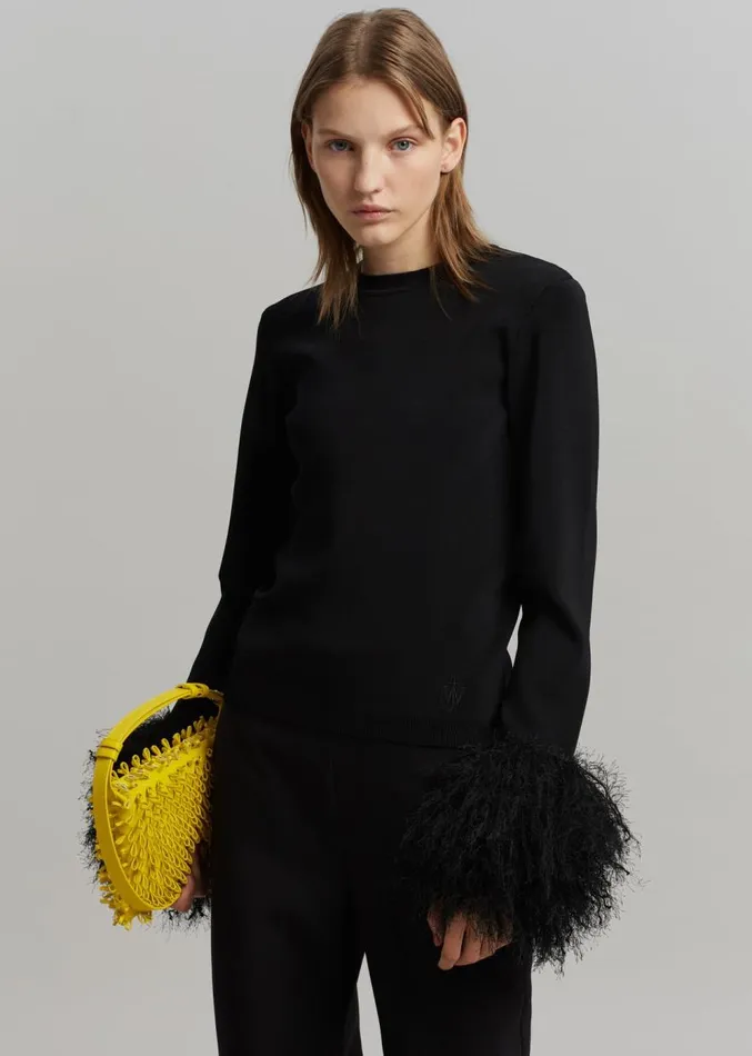 The Frankie Shop JW Anderson Pom Pom Cuff Crew Neck Jumper 8211 Black Women Tops