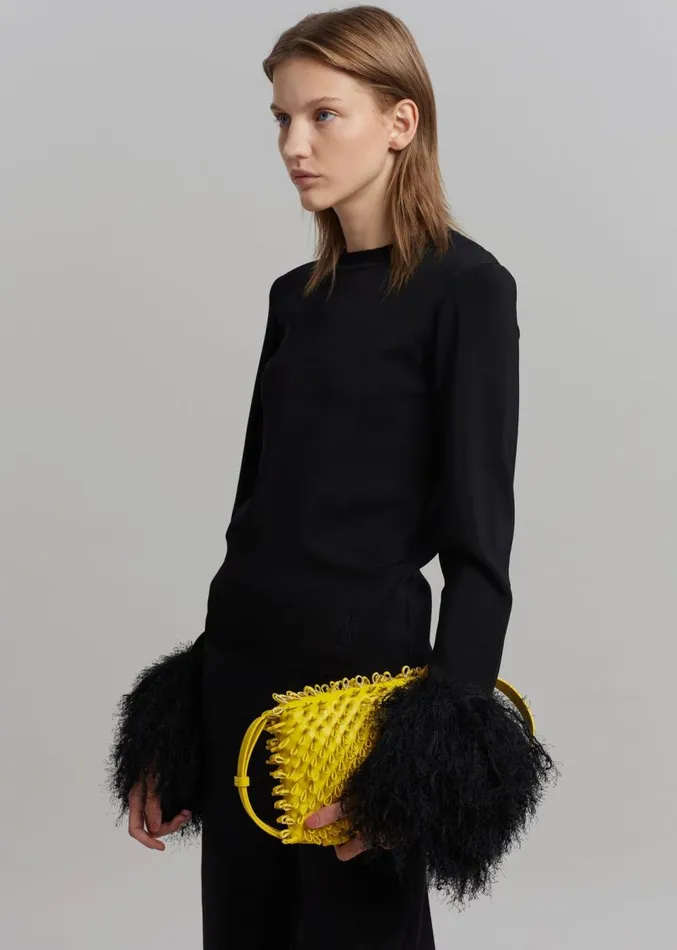 The Frankie Shop JW Anderson Pom Pom Cuff Crew Neck Jumper 8211 Black Women Tops