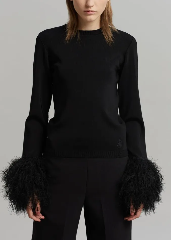 The Frankie Shop JW Anderson Pom Pom Cuff Crew Neck Jumper 8211 Black Women Tops
