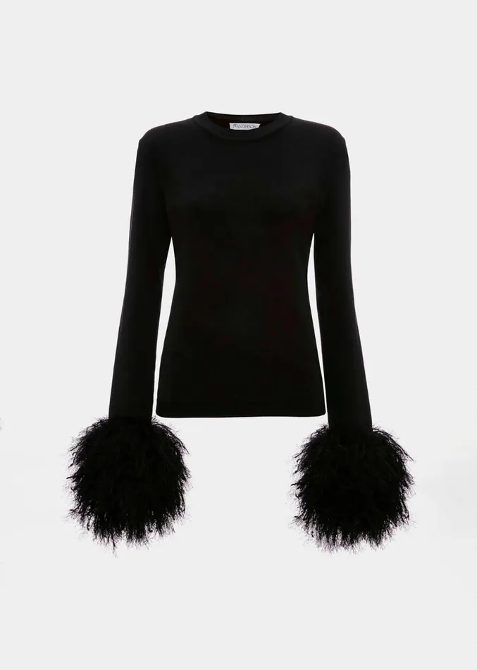 The Frankie Shop JW Anderson Pom Pom Cuff Crew Neck Jumper 8211 Black Women Tops