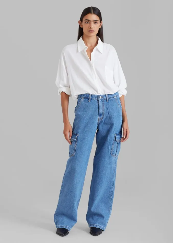 The Frankie Shop Kai Cargo Denim Pants 8211 Blue Denim Women Denim