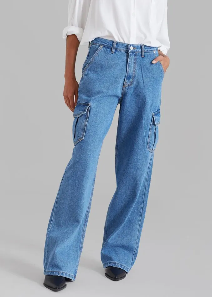 The Frankie Shop Kai Cargo Denim Pants 8211 Blue Denim Women Denim