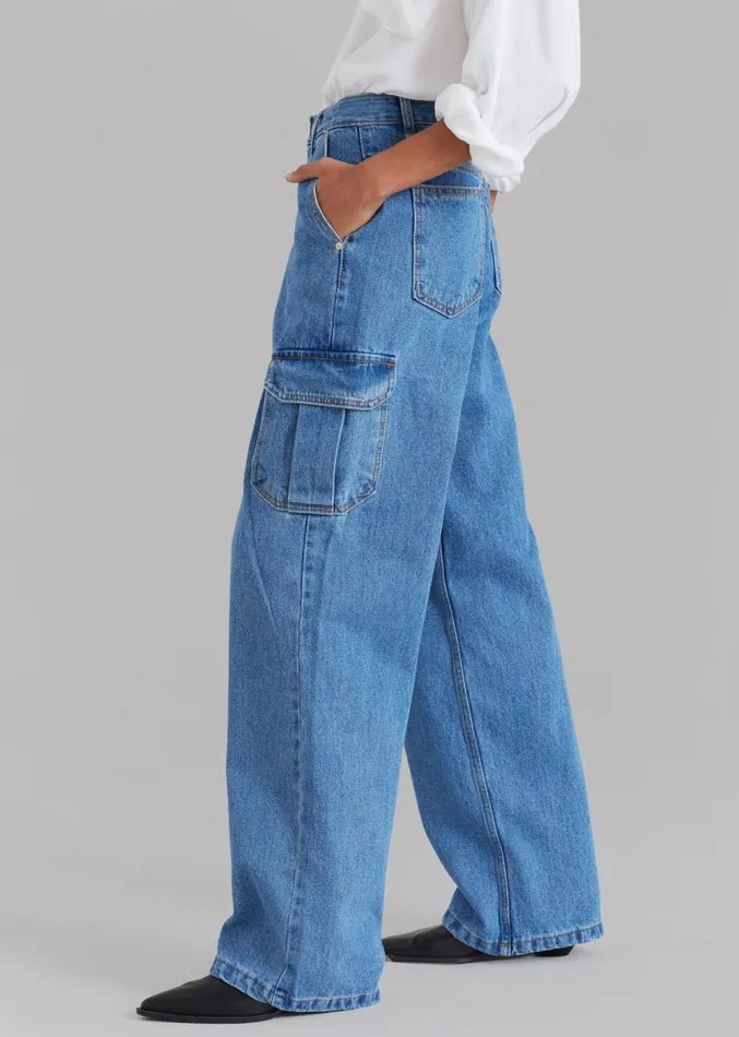 The Frankie Shop Kai Cargo Denim Pants 8211 Blue Denim Women Denim