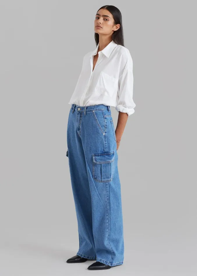 The Frankie Shop Kai Cargo Denim Pants 8211 Blue Denim Women Denim