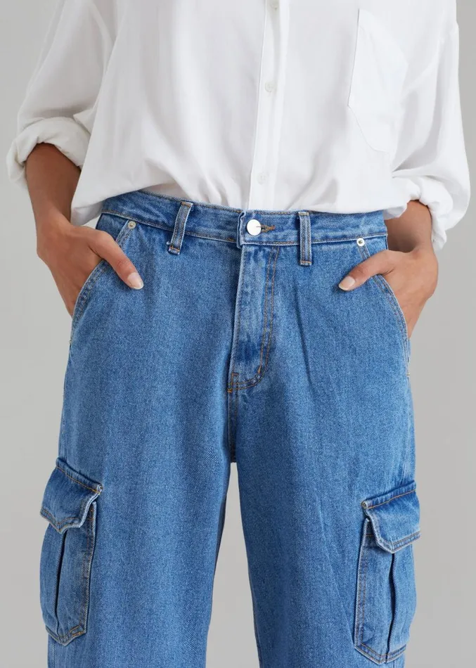 The Frankie Shop Kai Cargo Denim Pants 8211 Blue Denim Women Denim