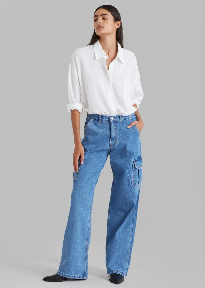 The Frankie Shop Kai Cargo Denim Pants 8211 Blue Denim Women Denim