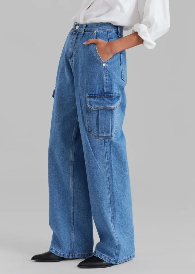 The Frankie Shop Kai Cargo Denim Pants 8211 Blue Denim Women Denim