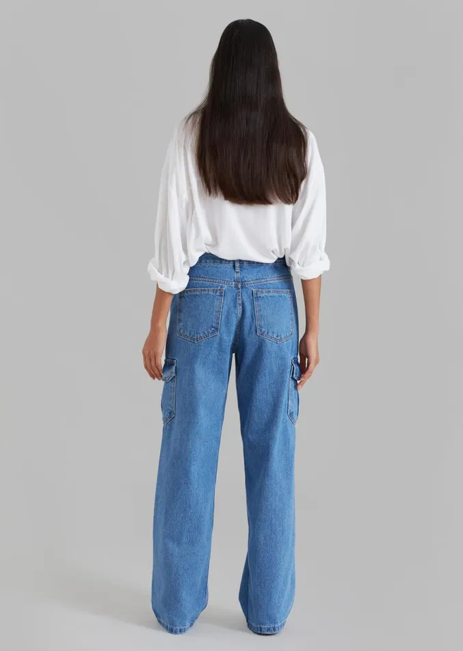 The Frankie Shop Kai Cargo Denim Pants 8211 Blue Denim Women Denim