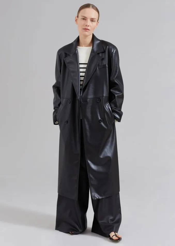 The Frankie Shop Kaja FauxLeather Coat 8211 Black Women Clothing