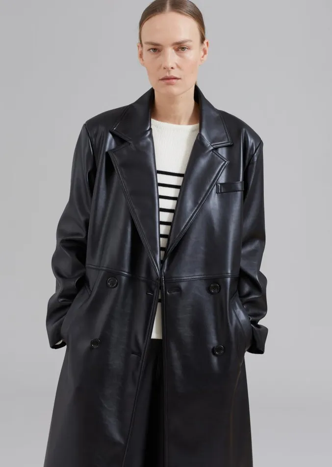 The Frankie Shop Kaja FauxLeather Coat 8211 Black Women Clothing