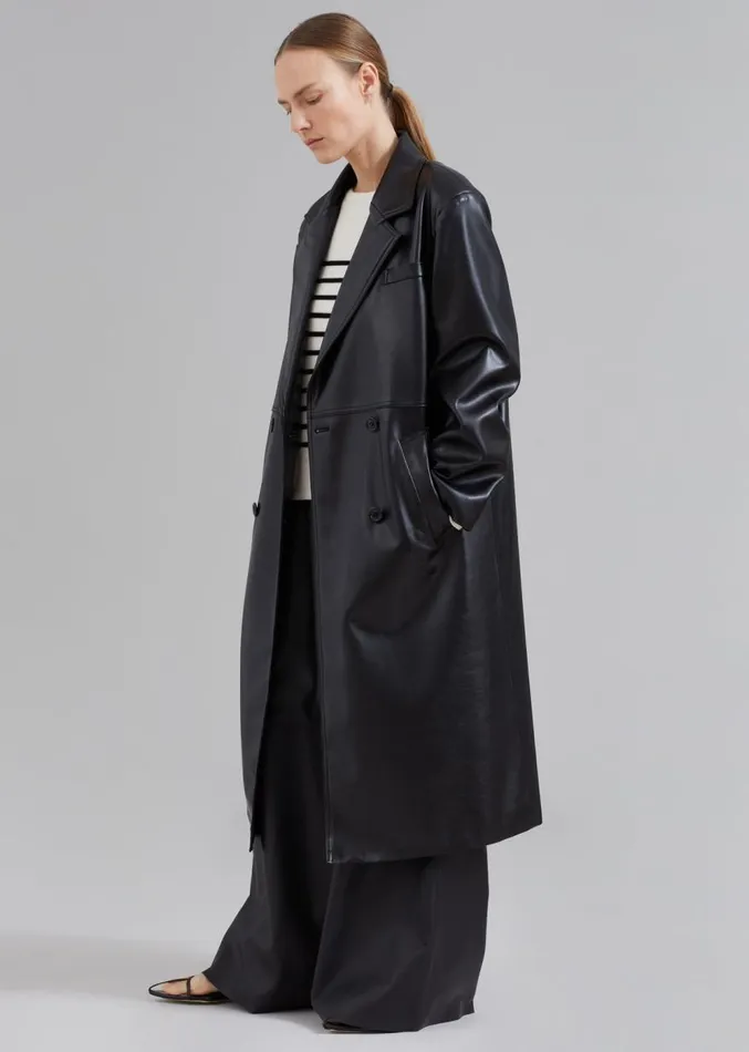 The Frankie Shop Kaja FauxLeather Coat 8211 Black Women Clothing